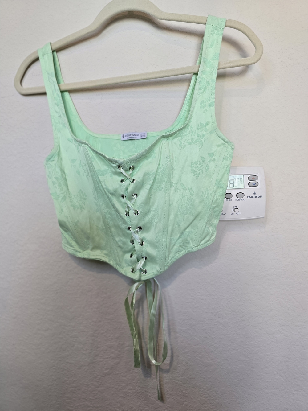 NWOT Stradivarious Mint Lace-Up Corset Crop Top Sz M